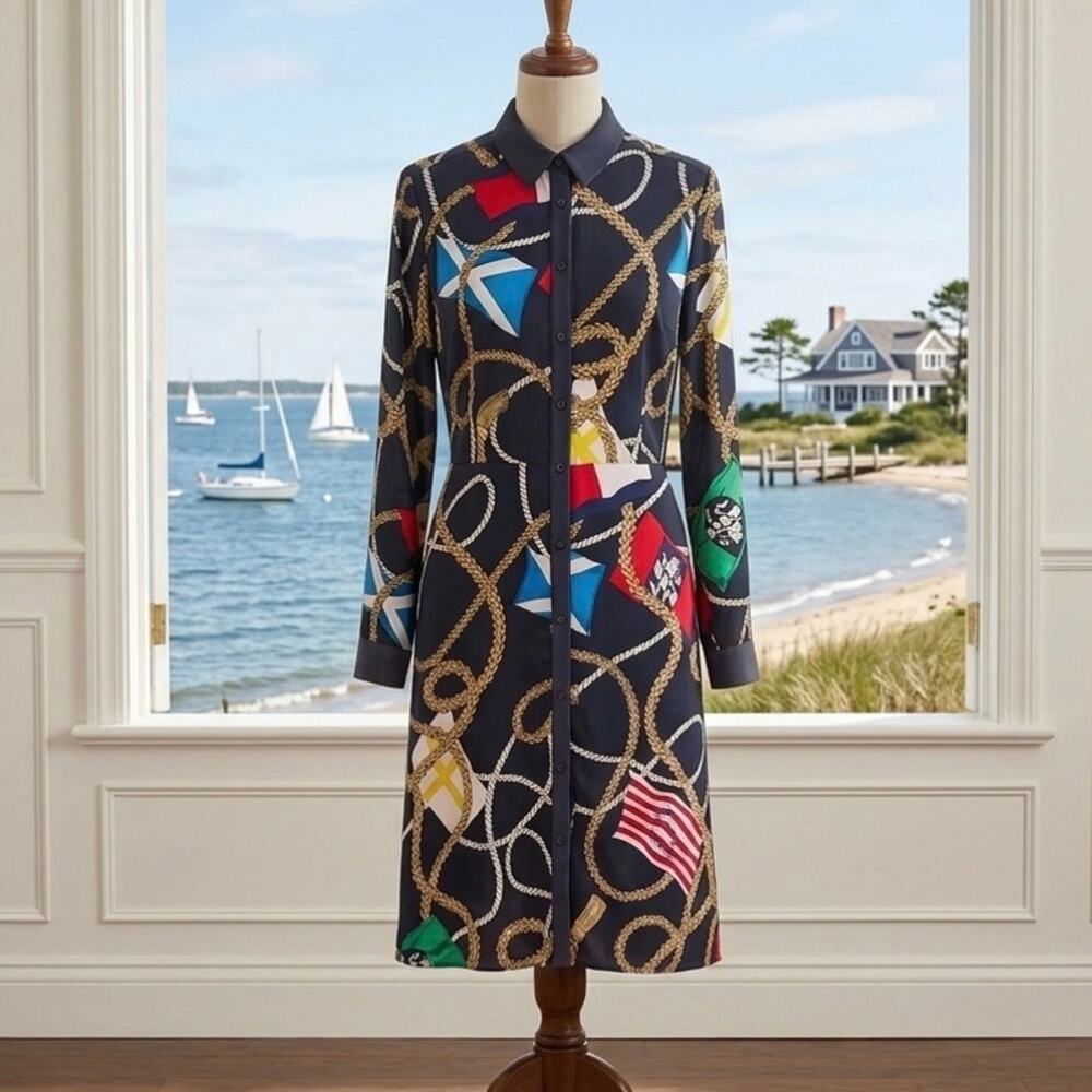 Tommy Hilfiger Nautical Flag Midi Shirt Dress SzL resort wear old money preppy